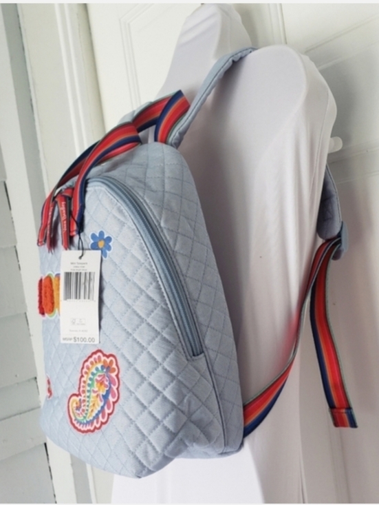 Vera Bradley Quilted Denim Mini Tote Pack Backpack Bright Pride Stripe main image 4